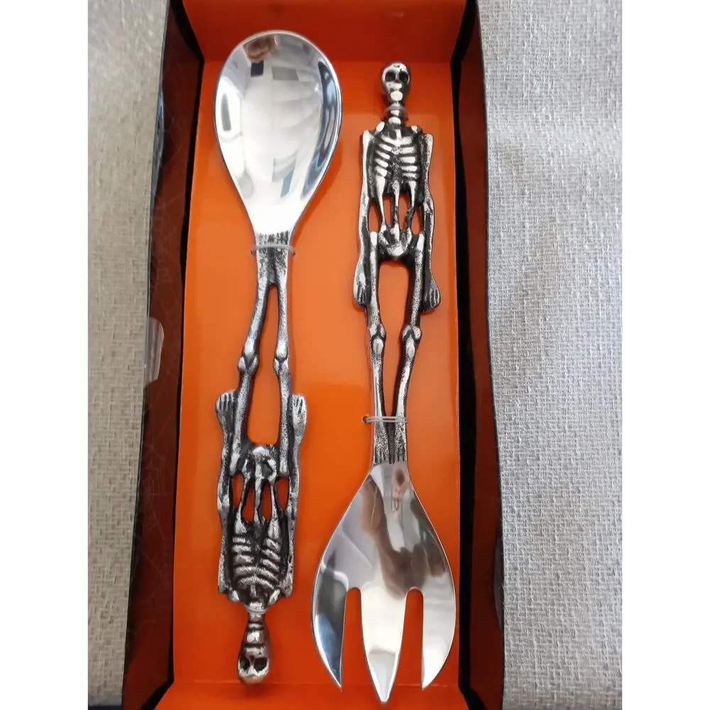 HALLOWEEN SPOOKY HOLLOW BRAND SKELETON 2 PC SALAD SERVERS 1161